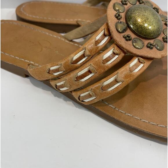 Jessica Simpson Leather Sandals Brown Medallion Aztec Western Boho Size 8 - Picture 5 of 15